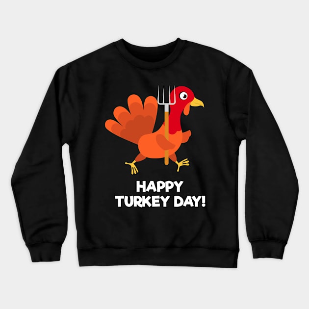 Cute Turkey With Garden Fork Happy Turkey Day Crewneck Sweatshirt by Dendisme_Art